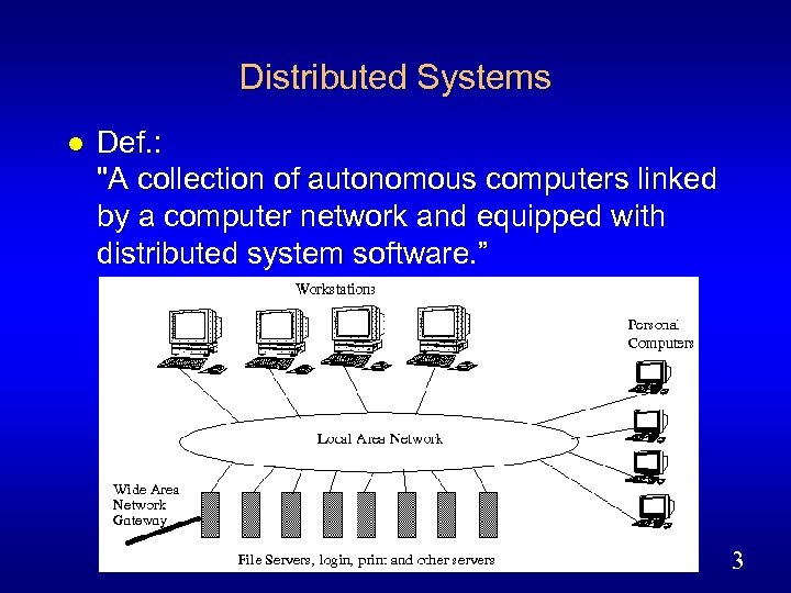 Distributed Systems l Def. : "A collection of autonomous computers linked by a computer