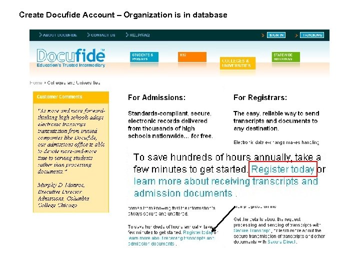 Create Docufide Account – Organization is in database 