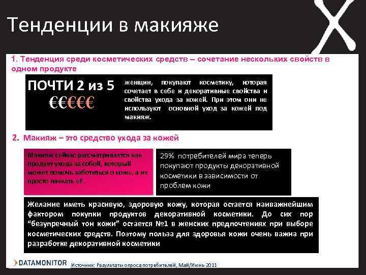 Тенденции в макияже 1. Тенденция среди косметических средств – сочетание нескольких свойств в одном