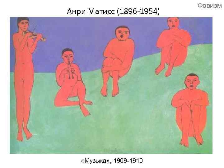 Анри Матисс (1896 -1954) «Музыка» , 1909 -1910 Фовизм 