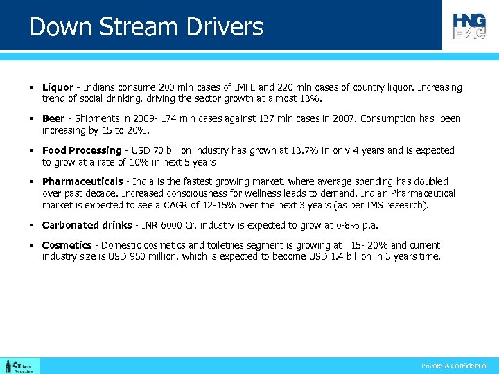 Down Stream Drivers § Liquor - Indians consume 200 mln cases of IMFL and