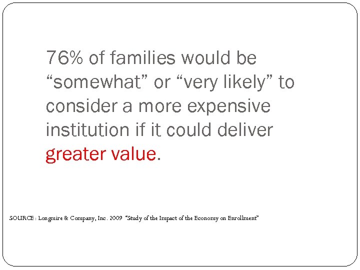76% of families would be “somewhat” or “very likely” to consider a more expensive