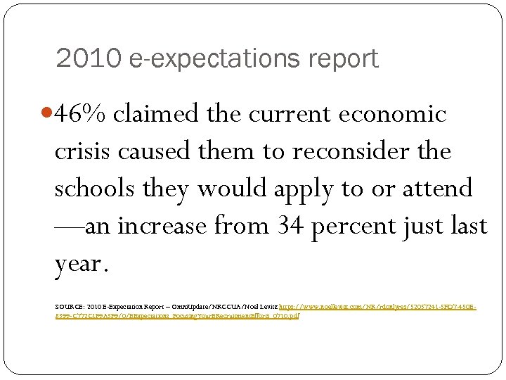 2010 e-expectations report 46% claimed the current economic crisis caused them to reconsider the