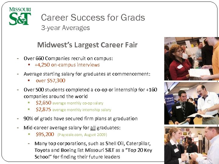 Career Success for Grads 3 -year Averages Midwest’s Largest Career Fair - Over 660