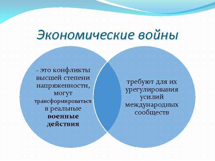 Экономические войны – это конфликты высшей степени напряженности, могут трансформироваться в реальные военные действия