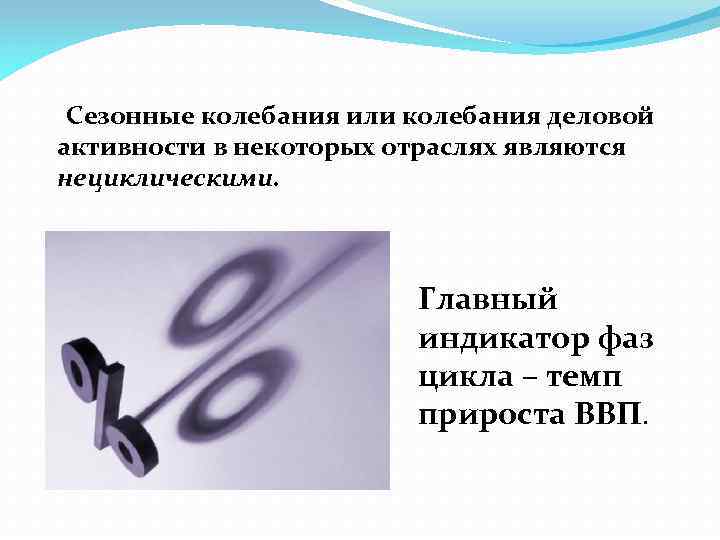 Сезонные колебания или колебания деловой активности в некоторых отраслях являются нециклическими. Главный индикатор фаз