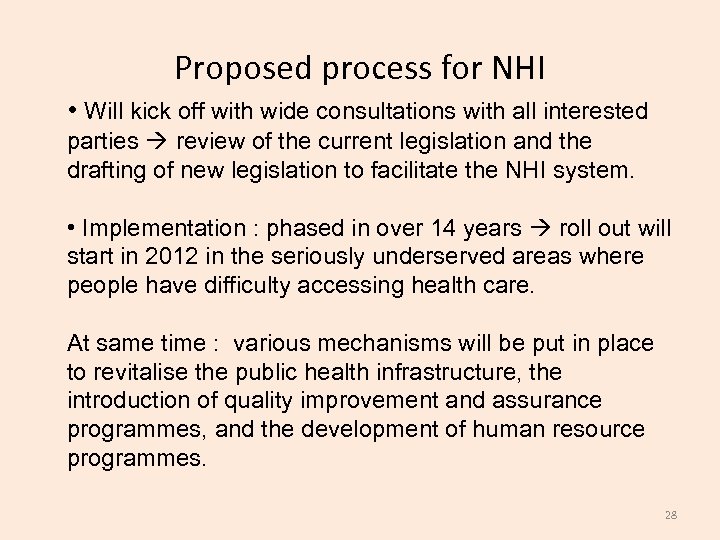 Proposed process for NHI • Will kick off with wide consultations with all interested