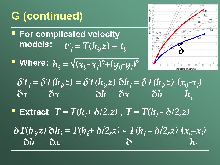 G (continued) § For complicated velocity models: tc = T(h , z) + t