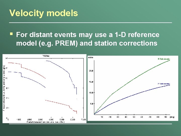 Velocity models § For distant events may use a 1 -D reference model (e.