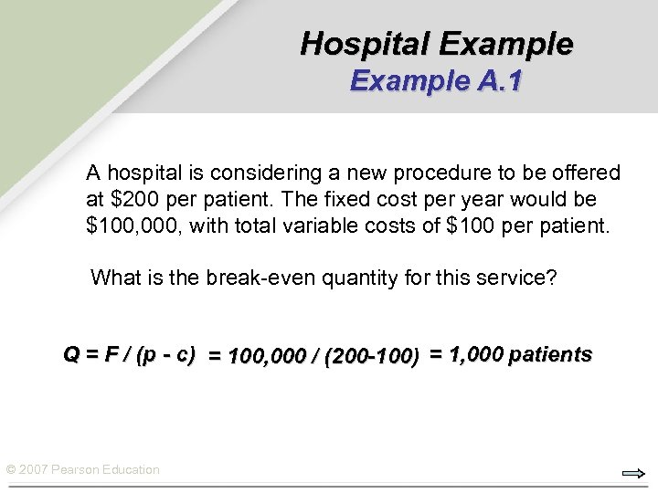 Hospital Example A. 1 A hospital is considering a new procedure to be offered
