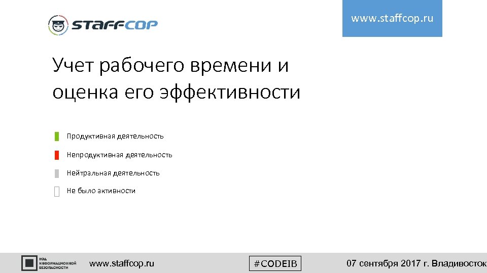 www. staffcop. ru Учет рабочего времени и оценка его эффективности Продуктивная деятельность Непродуктивная деятельность