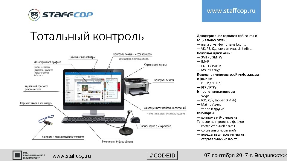 www. staffcop. ru Тотальный контроль www. staffcop. ru Декодирование сервисов веб-почты и социальных сетей: