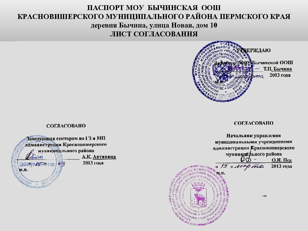 ПАСПОРТ МОУ БЫЧИНСКАЯ ООШ КРАСНОВИШЕРСКОГО МУНИЦИПАЛЬНОГО РАЙОНА ПЕРМСКОГО КРАЯ деревня Бычина, улица Новая, дом