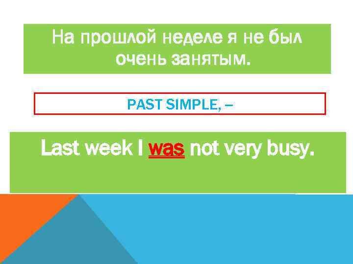 На прошлой неделе я не был очень занятым. PAST SIMPLE, -- Last week I