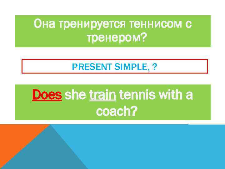 Она тренируется теннисом с тренером? PRESENT SIMPLE, ? Does she train tennis with a