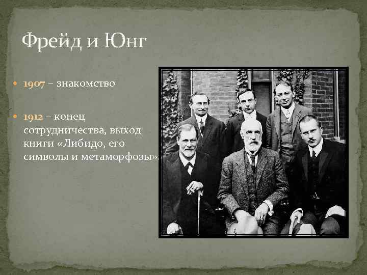 Фрейд и Юнг 1907 – знакомство 1912 – конец сотрудничества, выход книги «Либидо, его