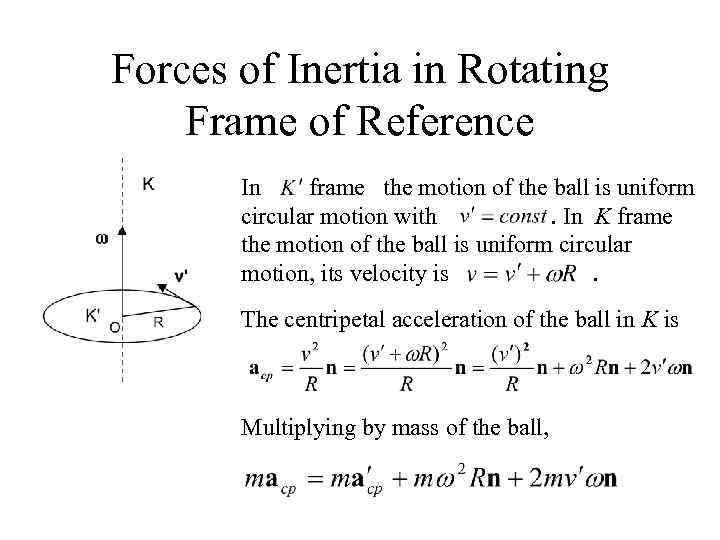 Forces of Inertia in Rotating Frame of Reference In frame the motion of the