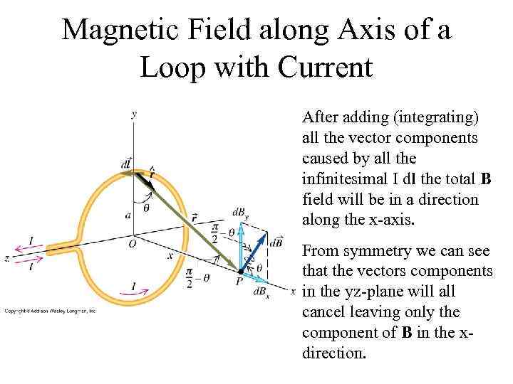 Magnetic Field along Axis of a Loop with Current After adding (integrating) all the