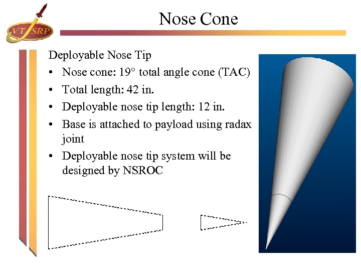 Nose Cone Deployable Nose Tip • Nose cone: 19° total angle cone (TAC) •
