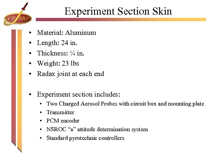 Experiment Section Skin • • • Material: Aluminum Length: 24 in. Thickness: ¼ in.