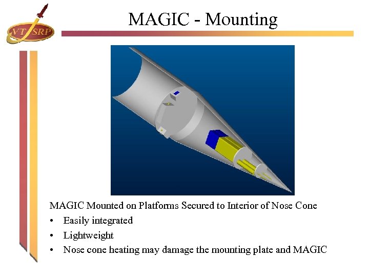 MAGIC - Mounting MAGIC Mounted on Platforms Secured to Interior of Nose Cone •