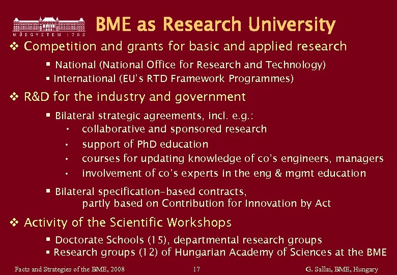 BME as Research University v Competition and grants for basic and applied research §