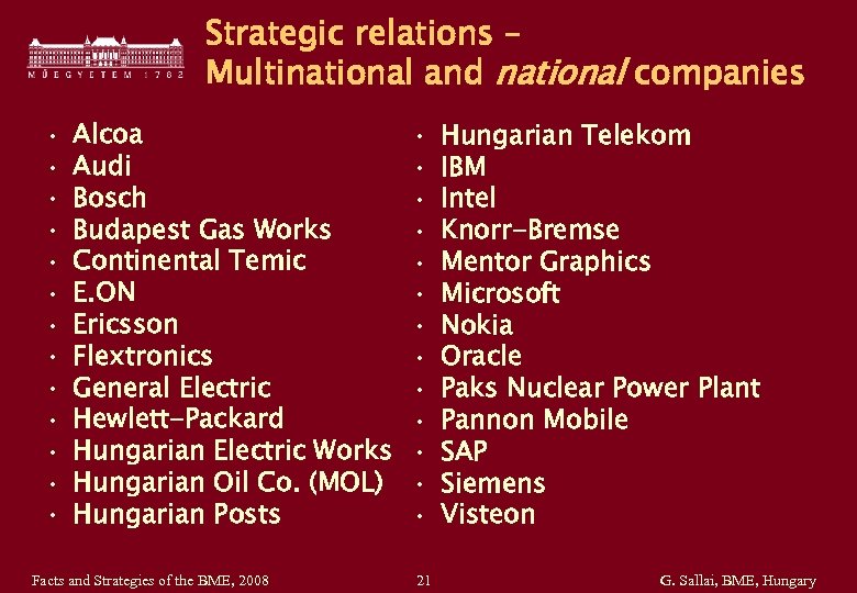Strategic relations – Multinational and national companies • • • • Alcoa Audi Bosch