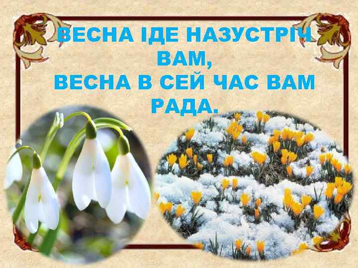 ВЕСНА ІДЕ НАЗУСТРІЧ ВАМ, ВЕСНА В СЕЙ ЧАС ВАМ РАДА. 