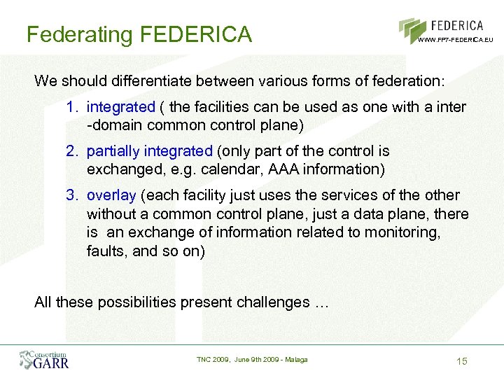 Federating FEDERICA WWW. FP 7 -FEDERICA. EU We should differentiate between various forms of