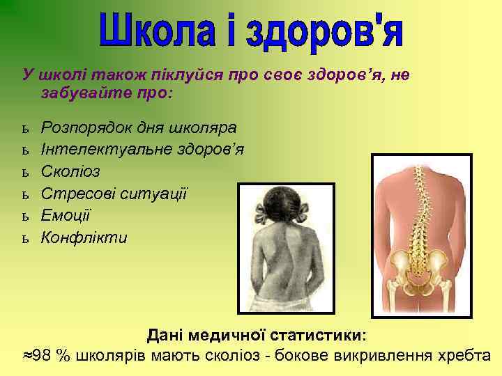 У школі також піклуйся про своє здоров’я, не забувайте про: ь ь ь Розпорядок
