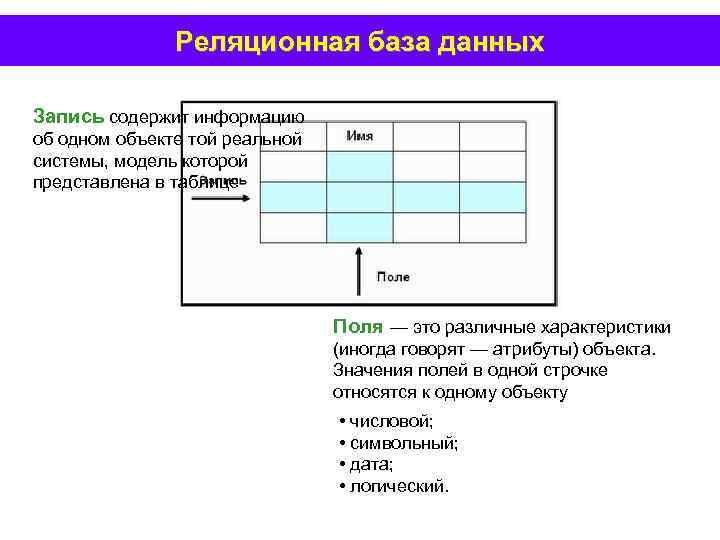 Запись базы данных содержит информацию. Поля реляционной базы данных. Поле в реляционной БД это. Запись реляционной базы данных это. Запись поле в реляционной базе данных.