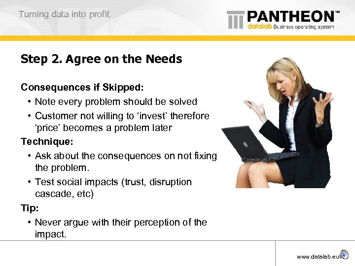 Turning data into profit Step 2. Agree on the Needs Consequences if Skipped: •
