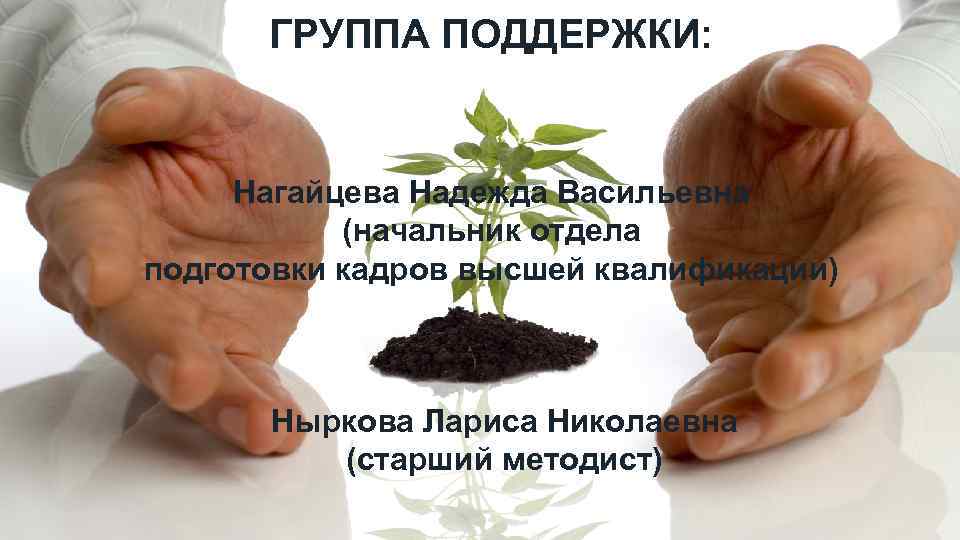 ГРУППА ПОДДЕРЖКИ: Нагайцева Надежда Васильевна (начальник отдела подготовки кадров высшей квалификации) Ныркова Лариса Николаевна