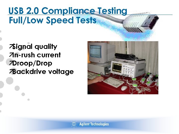 USB 2. 0 Compliance Testing Full/Low Speed Tests ä Signal quality ä In-rush current