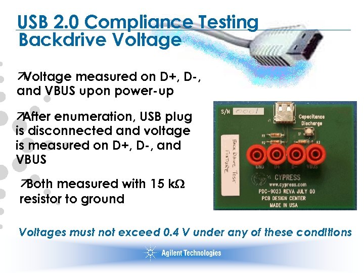 USB 2. 0 Compliance Testing Backdrive Voltage ä Voltage measured on D+, D-, and