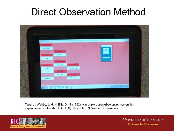 Direct Observation Method Tapp, J. , Wehby, J. H. , & Ellis, D. N.