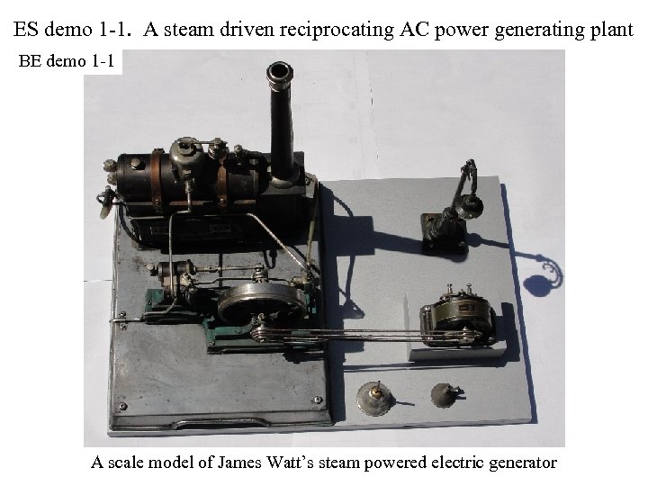 ES demo 1 -1. A steam driven reciprocating AC power generating plant BE demo