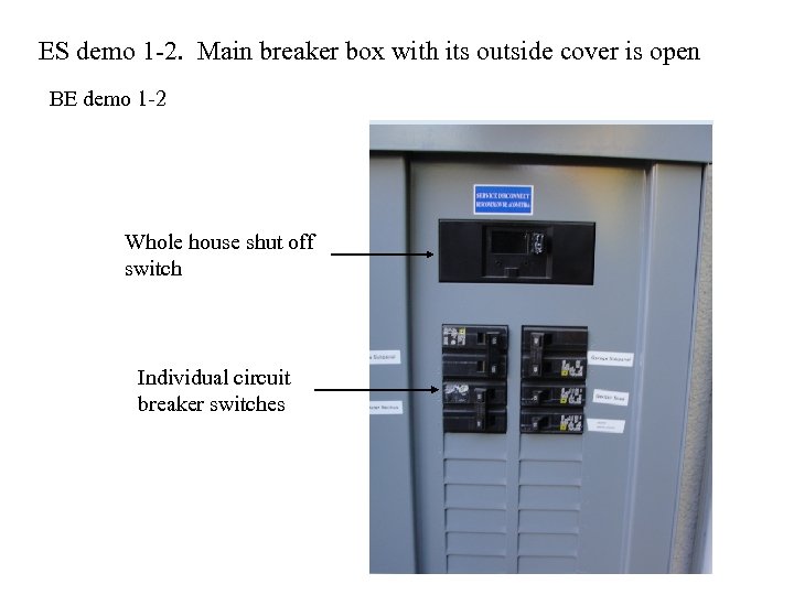 ES demo 1 -2. Main breaker box with its outside cover is open BE
