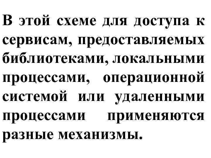 В этой схеме для доступа к сервисам, предоставляемых библиотеками, локальными процессами, операционной системой или