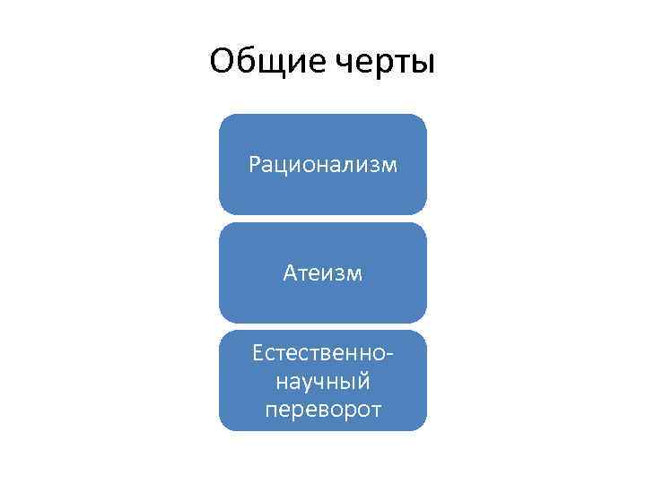 Общие черты Рационализм Атеизм Естественнонаучный переворот 