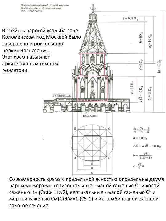 В 1532 г. в царской усадьбе селе Коломенском под Москвой было завершено строительство церкви
