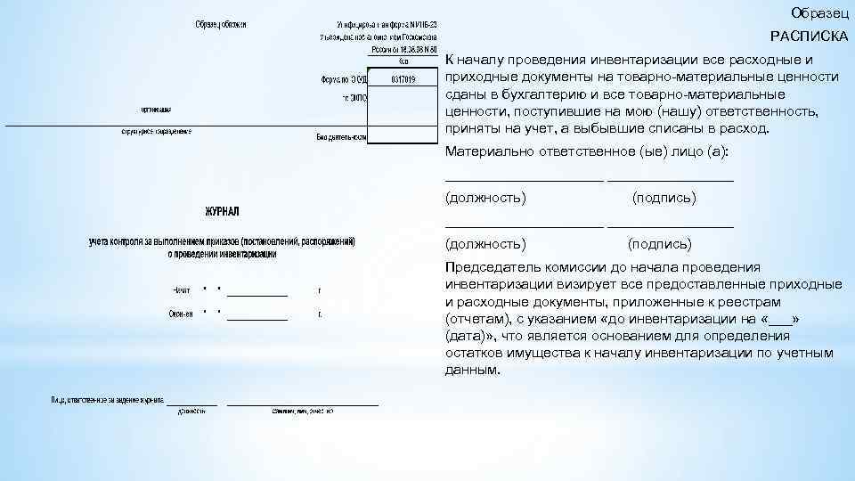 Расписка материально ответственного лица перед инвентаризацией образец