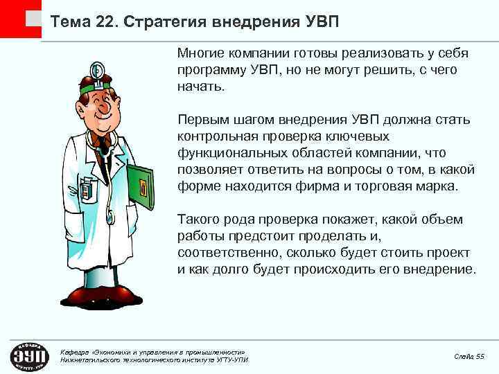 Тема 22. Стратегия внедрения УВП Многие компании готовы реализовать у себя программу УВП, но