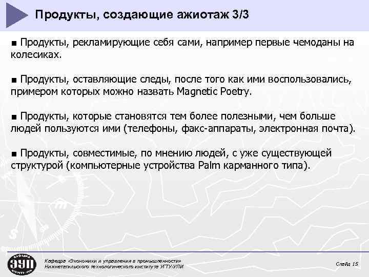 Продукты, создающие ажиотаж 3/3 ■ Продукты, рекламирующие себя сами, например первые чемоданы на колесиках.