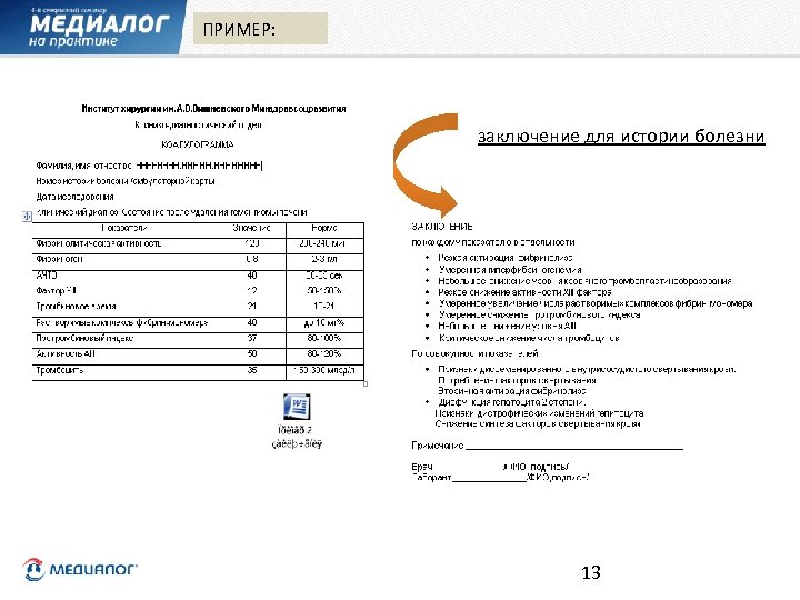 ПРИМЕР: заключение для истории болезни 13 