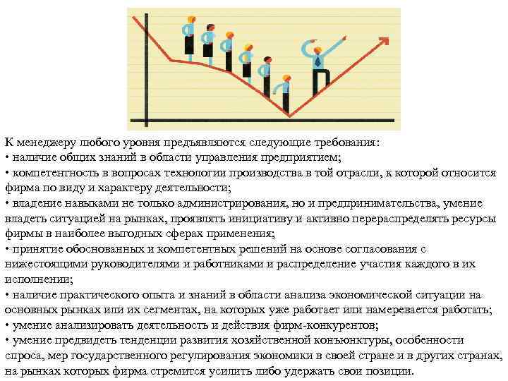 К менеджеру любого уровня предъявляются следующие требования: • наличие общих знаний в области управления