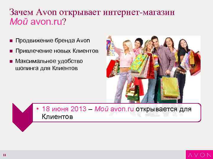 Зачем Avon открывает интернет-магазин Мой avon. ru? n Продвижение бренда Avon n Привлечение новых