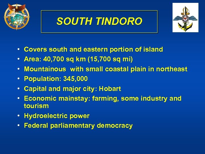 SOUTH TINDORO • • • Covers south and eastern portion of island Area: 40,