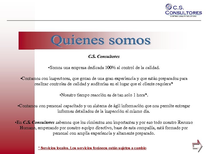 pagina C. S. Consultores • Somos una empresa dedicada 100% al control de la