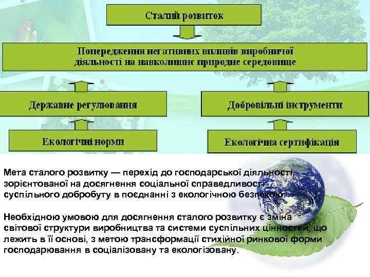 Мета сталого розвитку — перехід до господарської діяльності, зорієнтованої на досягнення соціальної справедливості та